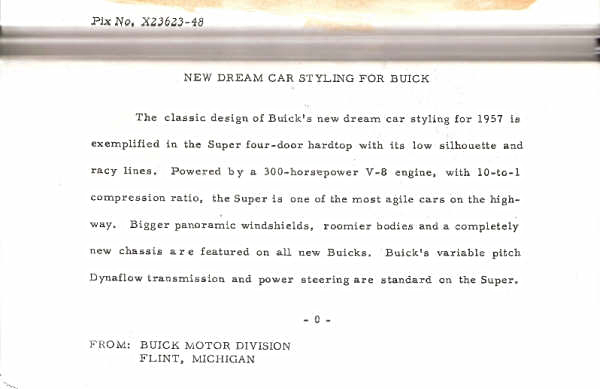 1957 Buick sedan press release